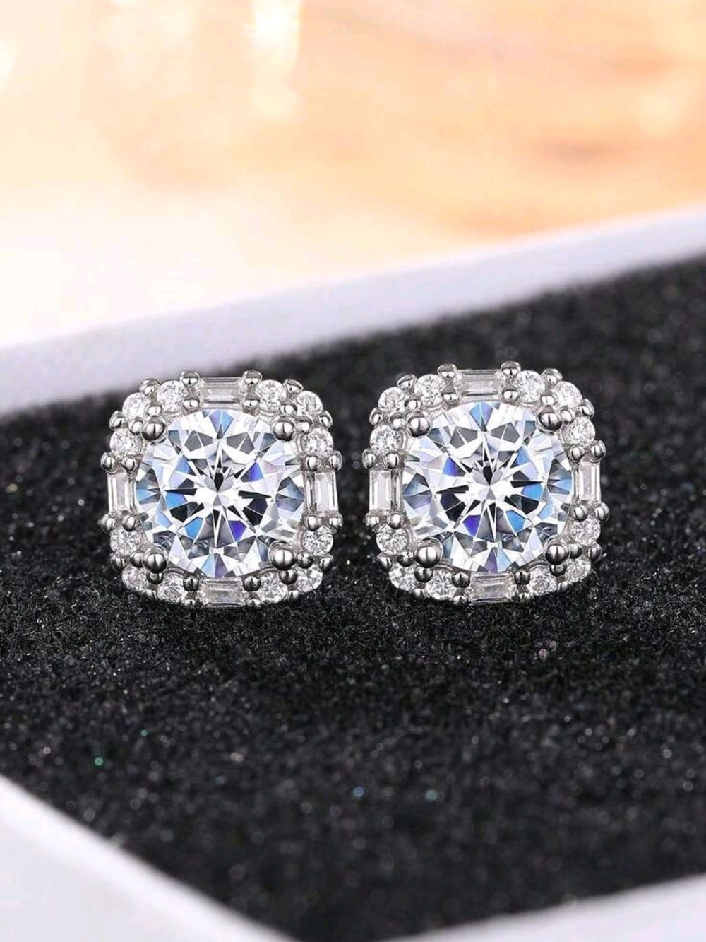 White Rhodium Quartz Stud Earrings